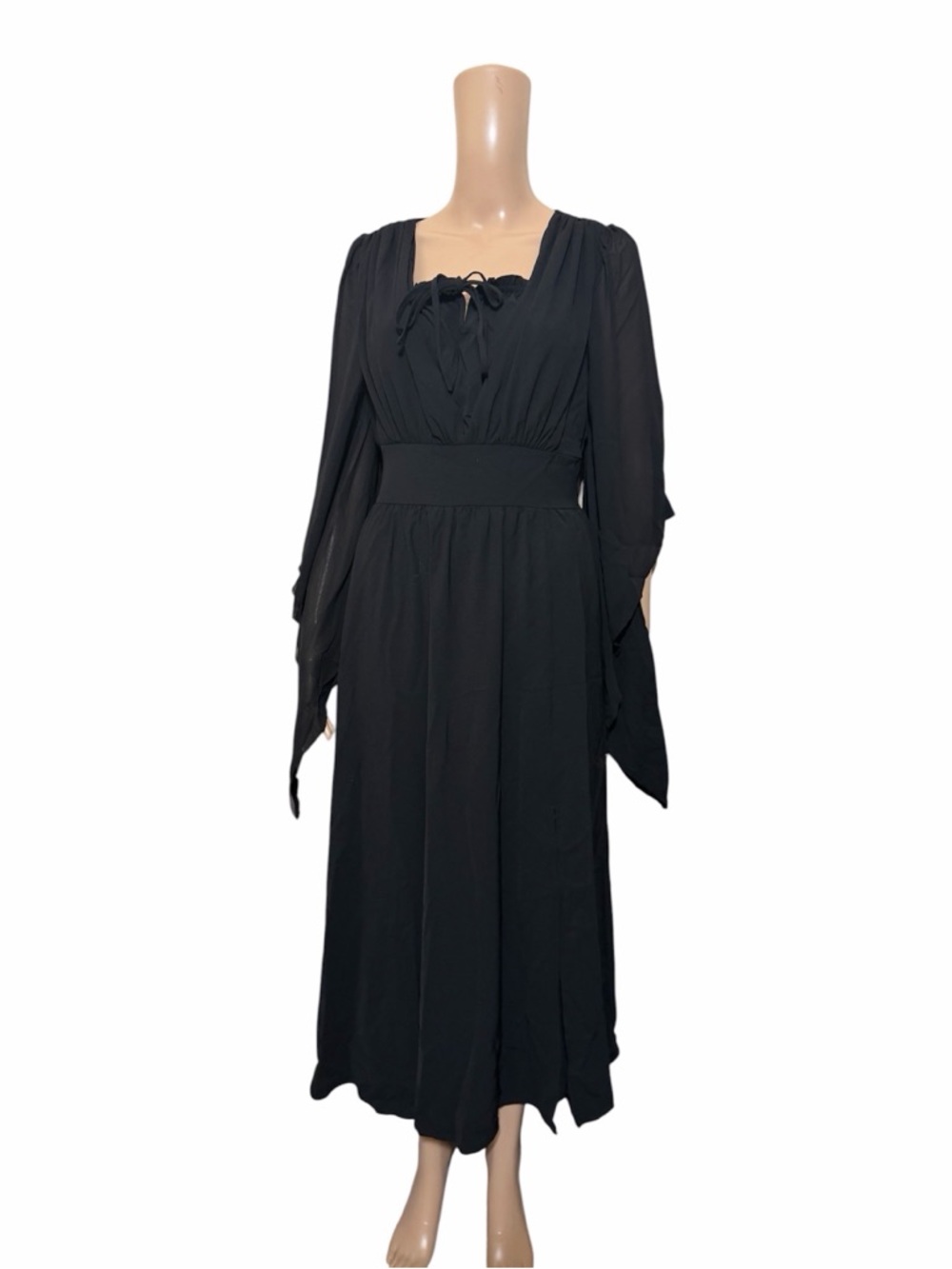 Scarlet darkness boho gothic midi dress lace up bell sleeve whismy goth - Picture 5 of 6